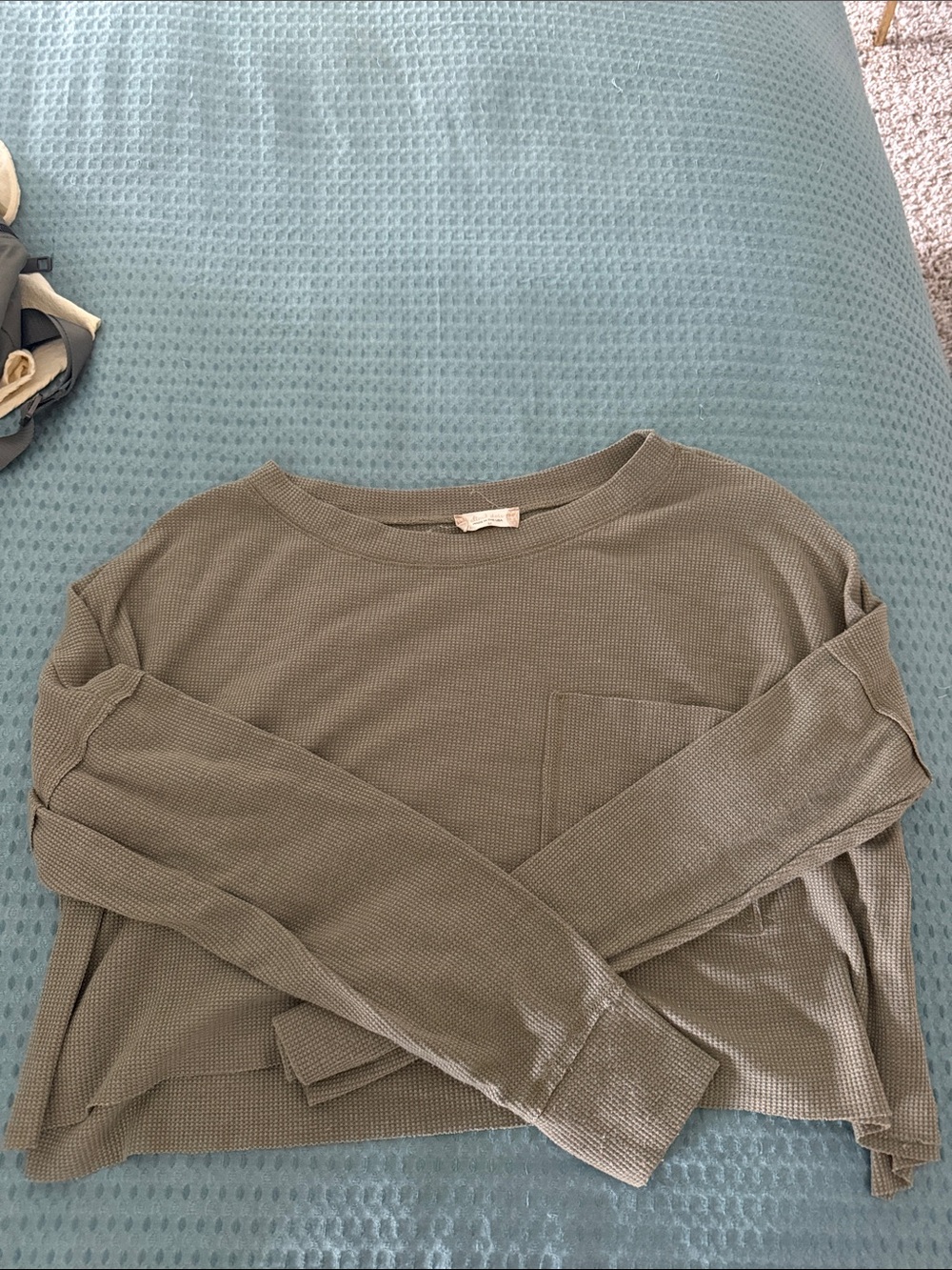 Altar’d State Light Olive Green Waffle Knit Cropped Long Sleeve